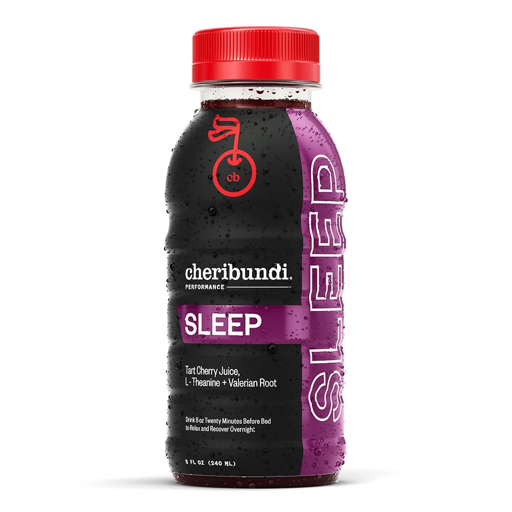 Cheribundi Tart Cherry Juice Sleep | Tart Cherry Juice with L-Theanine & Valerian Root | Athletes Recovery Drink | Promotes Restorative Sleep, Muscle Recovery & Boosts Performance | 8 floz (12 Pack)