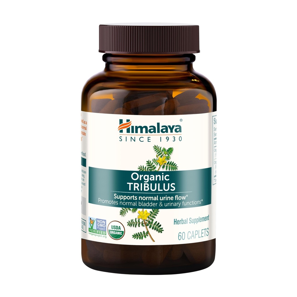 Himalaya Organic Tribulus Terrestris - Kräuterergänzung für Blasenkontrolle, männliche Ausdauer, Prostata und Libido-Unterstützung - Vegan, Non-GMO, Glutenfrei, 688 mg, 60 Caplets