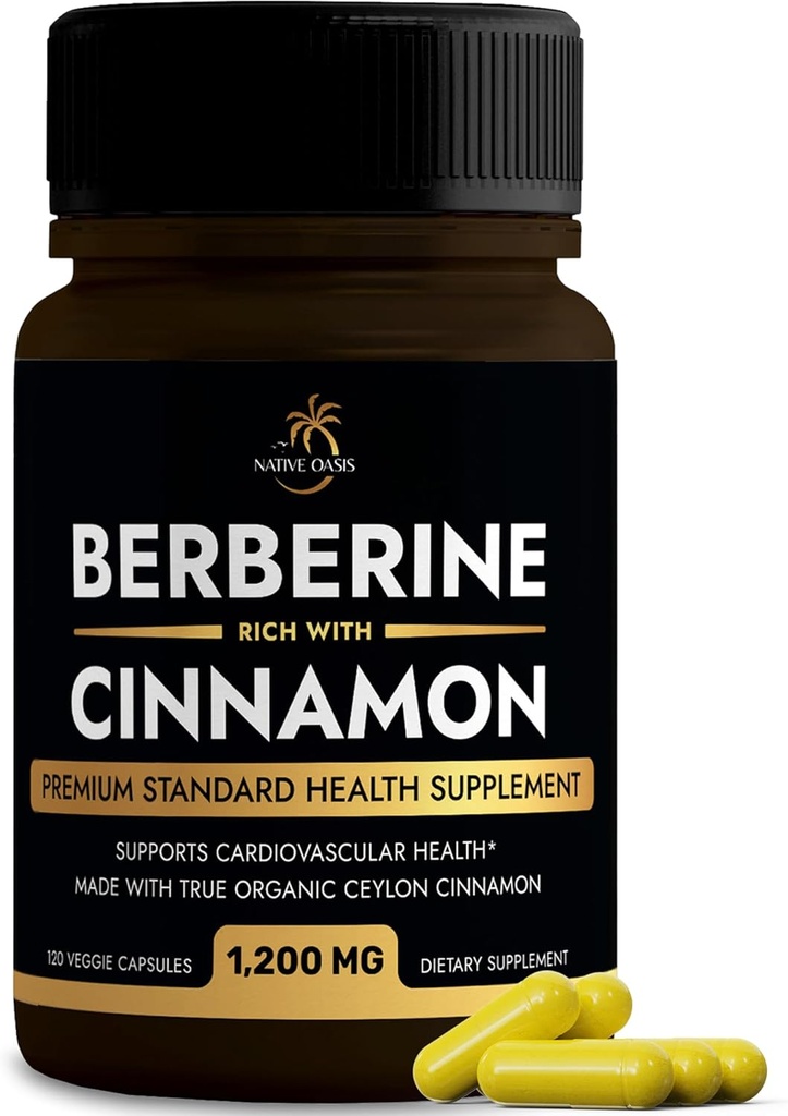 Berberine Ergänzung mit Ceylon Cinnamon | Berberine HCL 1.200mg Plus Ceylon Cinnamon aus Sri Lanka für Herzgesundheit, Gewichtsverlust und Immununterstützung | Non-GMO, Lab getestet, Zero Fillers | 120ct.