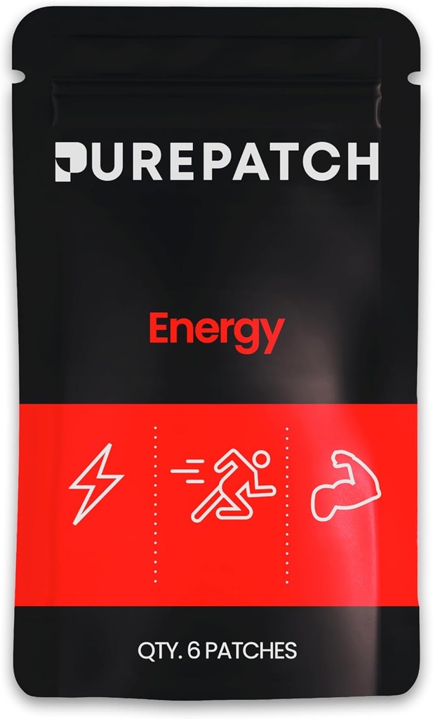 Pure Patch Energy Patch – Plant-Based Vegan Topical Patch – Koffein – CoQ10 – Aminosäuren – Elektrolyte – Nicht-Ingestible – Wasser-Resistant – Gentle on Skin – Glutenfrei – Made in USA – 6 Patches