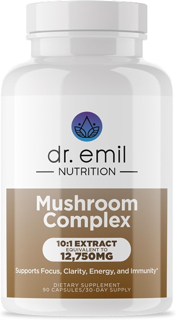 DR. EMIL NUTRITION 10 Pilz-Ergänzung für Psychische Klarheit, Fokus und Immununterstützung - Functional Mushroom Nootropic Supplement mit Lions Mane Extract, Cordyceps, Turkey Tail & More