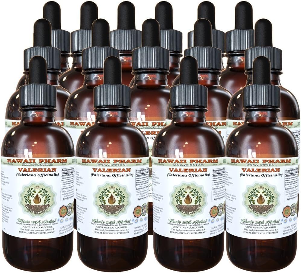 Valerian Alcohol-Free Liquid Extract, Bio Valerian (Valeriana Officinalis) Getrocknete Wurzel Glycerit natürliche Kräuterergänzung, Hawaii Pharm, USA 15x4 fl.oz