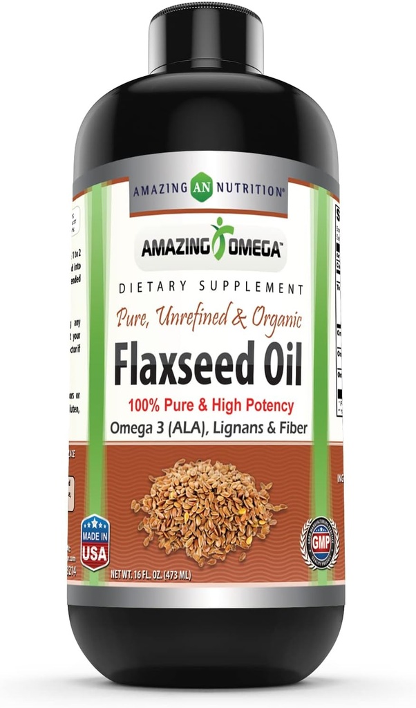 Supplément à l'huile de lin oméga incroyables, Omega 3, Lignans & Fibres 16 Oz.