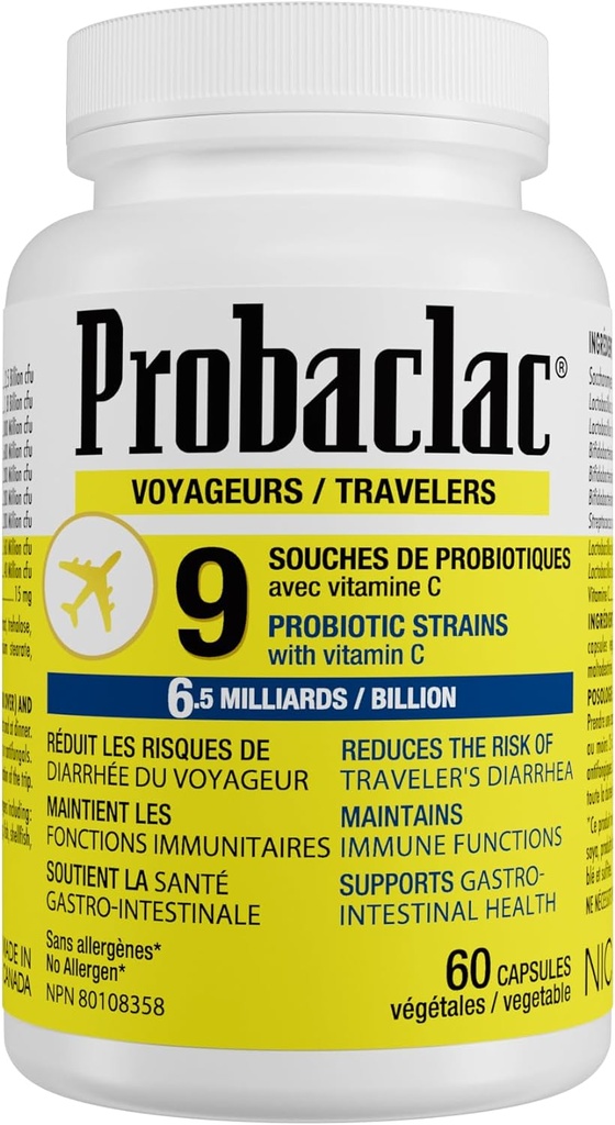Natürliche Reisende Probiotika, Verringerung des Risikos von Durchfall, Enthält Vitamin C, Immununterstützung, Glutenfrei, Reisegröße, Urlaub, Kreuzfahrt und Flugzeug Reise Essentials, Vegan, 60 Kapseln