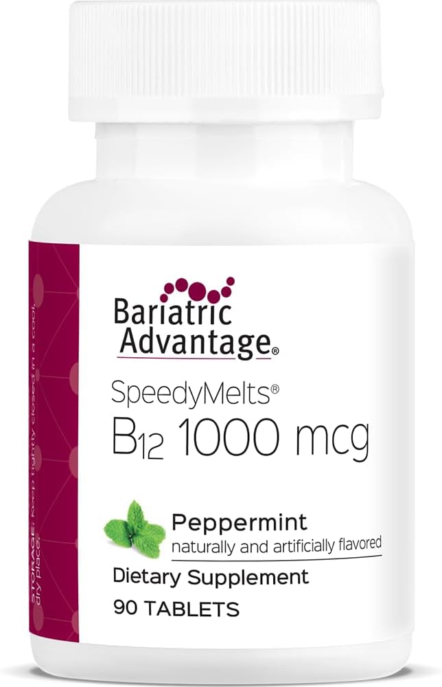 Avantage bariatrique B-12 Meltes rapides, supplément vitamine B12 1000 mcg, fusion rapide avec 200 mcg d'acide folique pour le soutien nutritionnel - menthe poivrée, 90 Compte