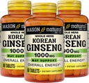 MASON NATURAL Korean Ginseng 1.000 mg, unterstützt Energie, Ausdauer & Vitalität, 60 Tabletten, Packung von 3