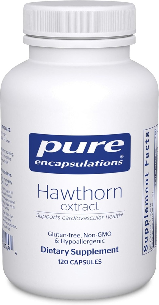 Encapsulations pures Extrait Hawthorn de Crataegus Oxyacantha Supplément hypoallergénique pour support du système cardiovasculaire de 120 capsules