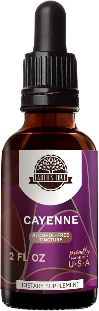 Erdliebe - Cayenne Alcohol-Free Kräuterextrakt Tinktur, Super-Concentrated Cayenne (Capsicum annuum) Getrockneter Pfeffer (2 Fl Oz)