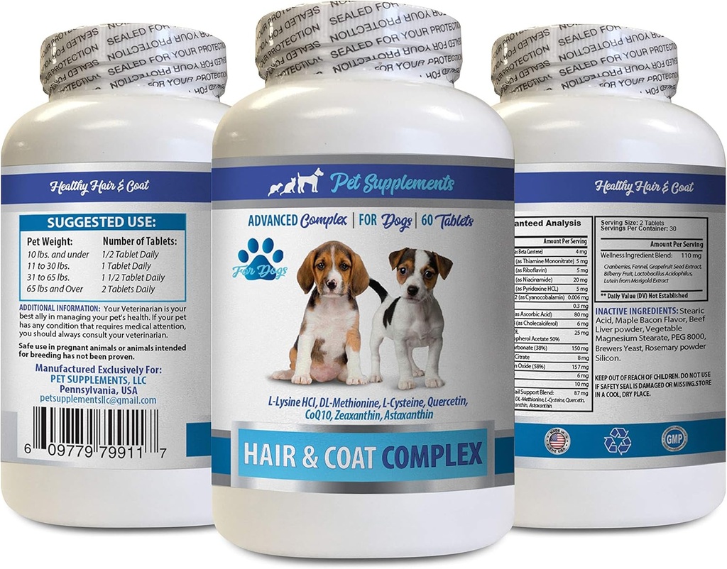 Dog Skin and Coat Supplements - Hunde Haar und Mantel Complex - Fortgeschrittene Hautentlastung - Gut für Nägel - Hund Vitamin e - 1 Flasche (60 Tabletten)