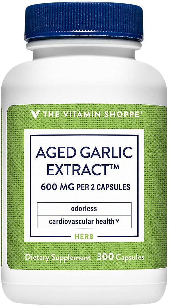 L'extrait d'ail vieilli sans odorat de Vitamine Shoppe - soutient la santé cardiovasculaire - 600 MG (300 capsules)
