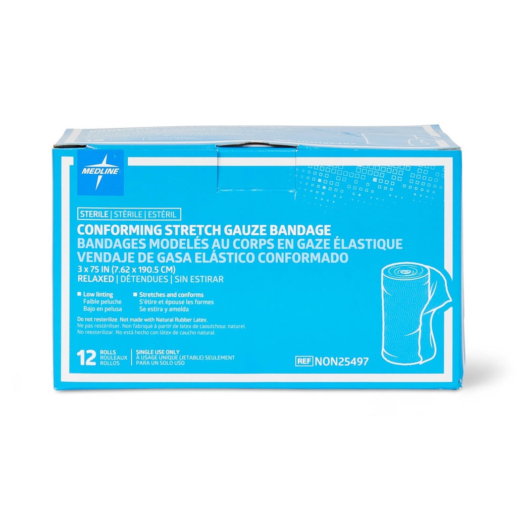 Medline Steril Conforming Gauze Bandagen, 3" x 75", Ideal für Wundpflege, Pack von 96