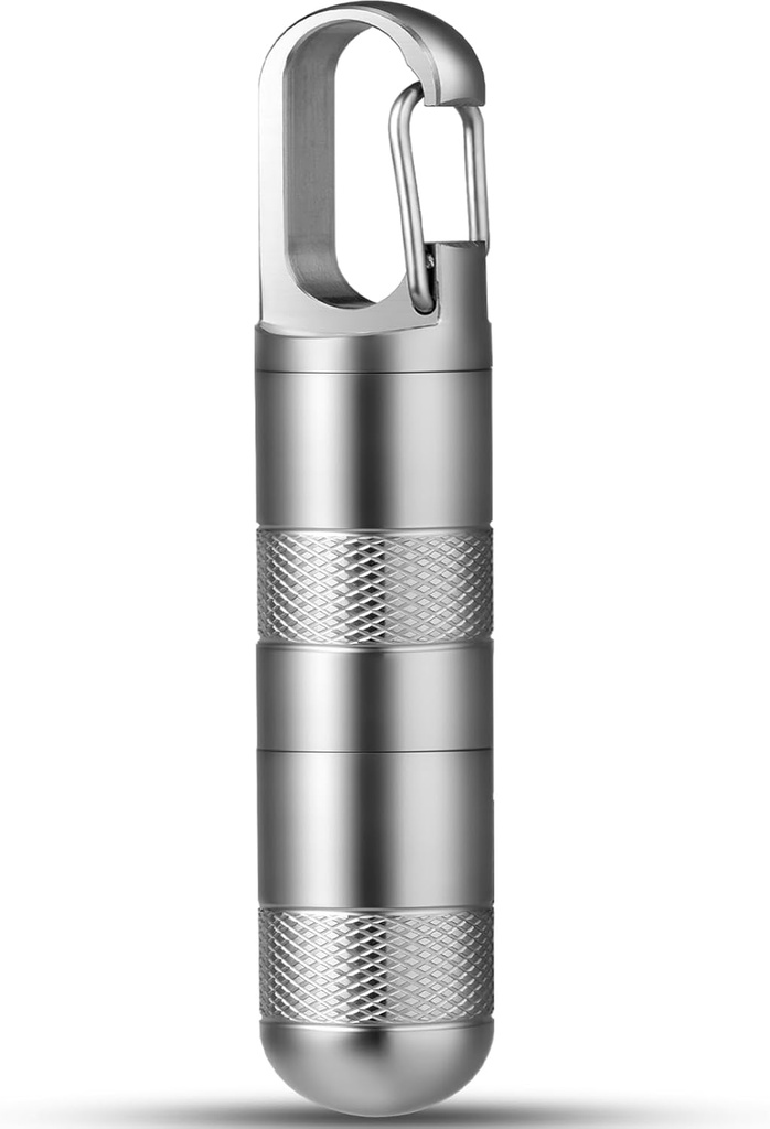 TISUR Small Titan Pille Case, Schlüsselanhänger Pillenhalter Reisen Pille Box Container,Portable Pill Organizer wasserdichte Metall Pillen Case Bottle (Gray Titan Medium - 2.16 Zoll)