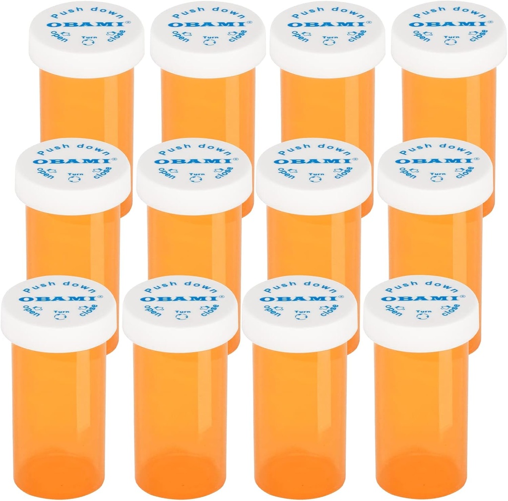 Kunststoff Medizin Pillen Flaschen mit kinderbeständigen Kappen - Push Down und Turn - Verschreibungspflichtige Vial, Medizin Container, Pillen Cases Dispenser Organizer (12pcs, 30 Dram)