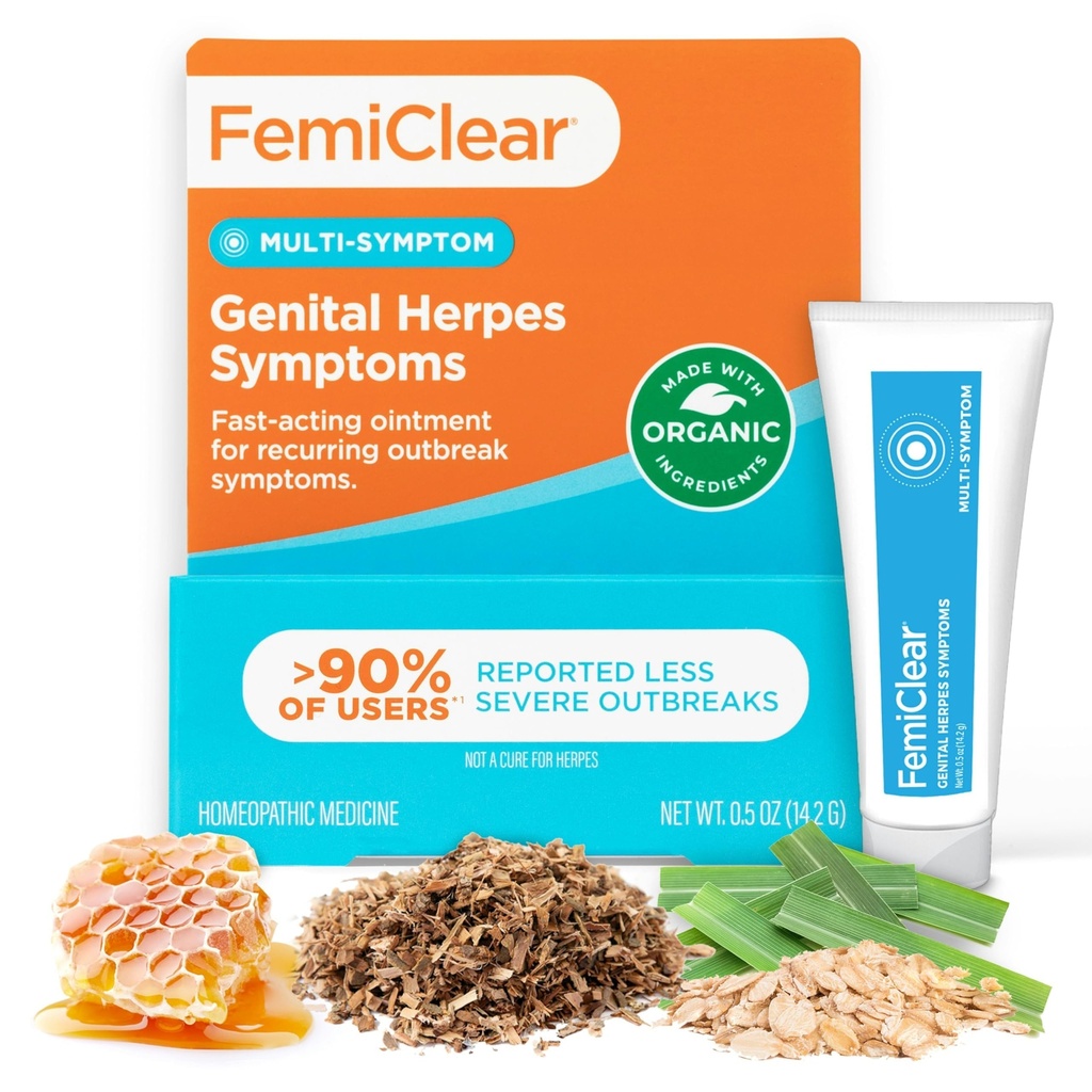 FemiClear pour les symptômes de l'herpès génital et les plaies froides, multisymptômes - Relief intime efficace - Fait avec des ingrédients tout naturel et biologique - 0.5 Ounce Tube