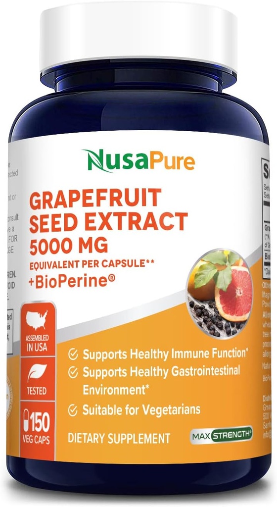 NusaPure Grapefruit Extrakt 5.000 mg pro Kapsel (Extrakt 10:1) Bioperine 150 Veggie caps (Vegan, Glutenfrei, Non-GMO)