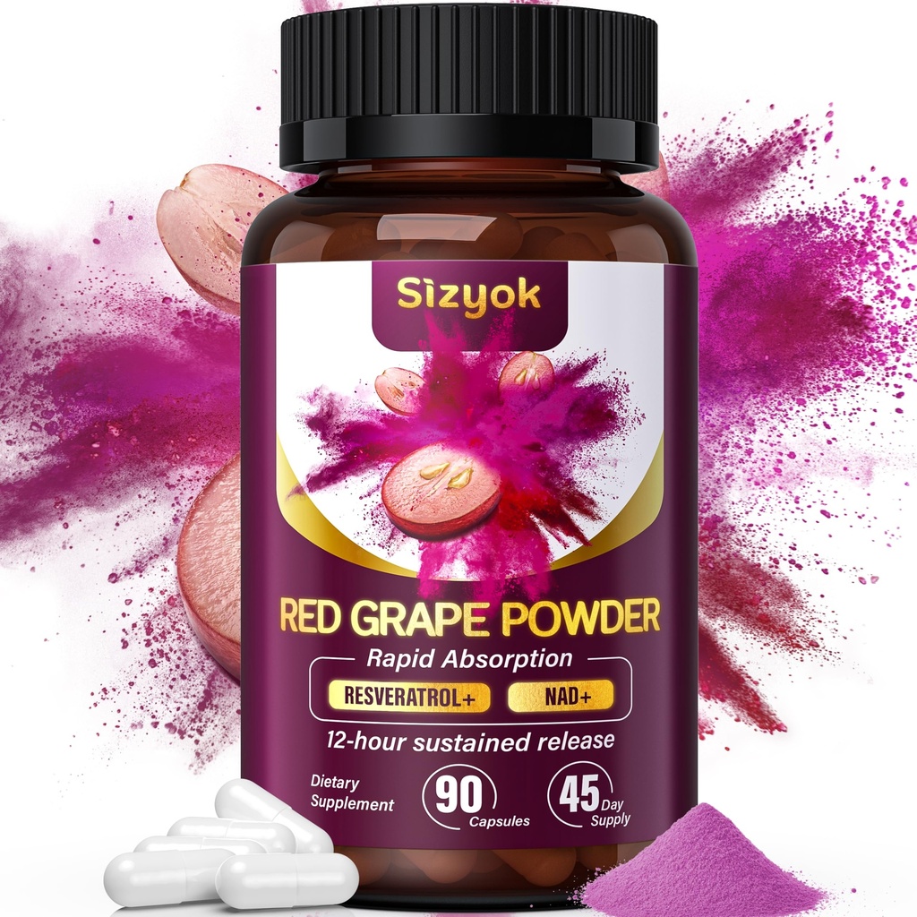 Supplément de resvératrol et régénérateur de cellules NAD+, supplément d'oxyde nitrique, soutien de la santé cardiaque, flux sanguin, production d'énergie cellulaire et métabolisme, poudre de raisin rouge, 45 jours d'approvisionnement