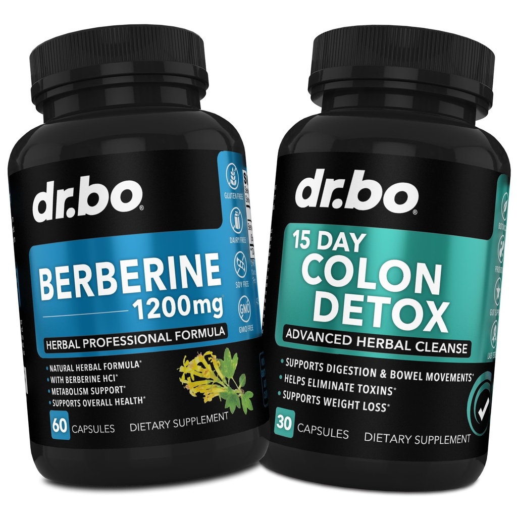 Berberine Supplement & Colon Cleanser Detox - Berberine HCL Ergänzung Kapseln & 15 Tage Darmreiniger Pillen & Probiotic - Premium HCL Bowel Bewegung Ergänzungen für Stomach Bloating