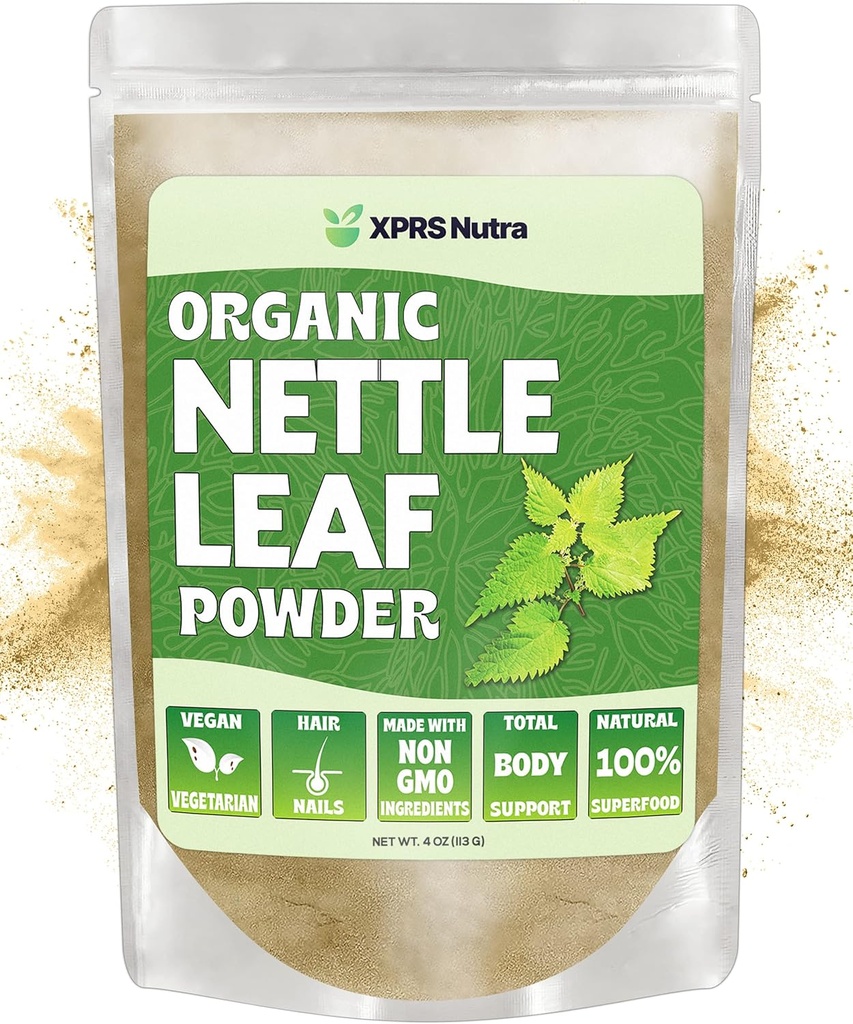 XPRS Nutra Poudre de Nettle Bio - Premium USDA Poudre de Nettle Bio pour les cheveux et les ongles - Vegan Friendly Energy Boosting Sting Nettle Leaf (4 oz)