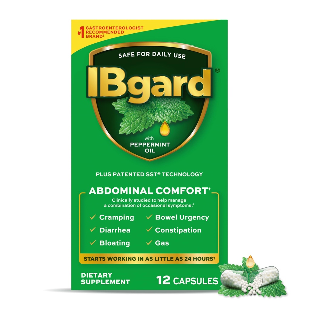 Supplément Santé IBgard Gut, Capsules d'huile de menthe poivrée pour le confort abdominale, 12 Capsules