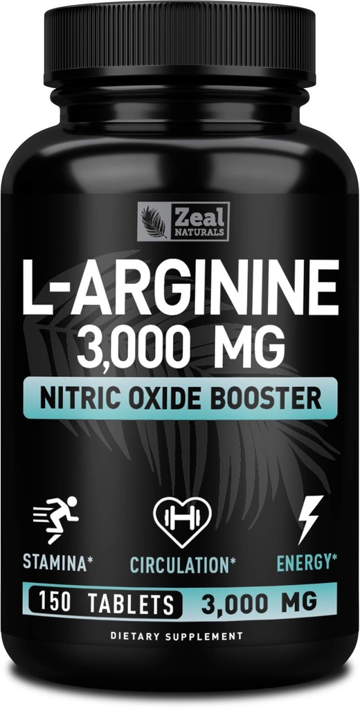 Zeal Naturals L Arginine 3000mg Kapseln (150 Tabletten | 1000mg) Maximum Dose L-Arginin Nitric Oxid Ergänzung zur Unterstützung Muskelwachstum, Vascular Function and Energy - Nitric Oxid Booster