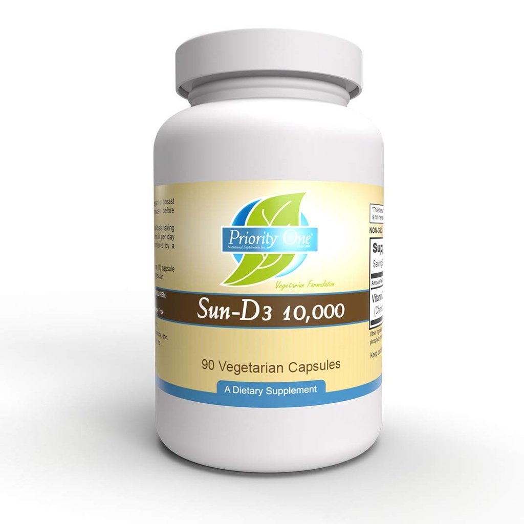Priorité 1 Vitamines Soleil D3 10 000 90 Capsules végétariennes - La forme la plus biodisponible de vitamine D (cholecalciférol).*