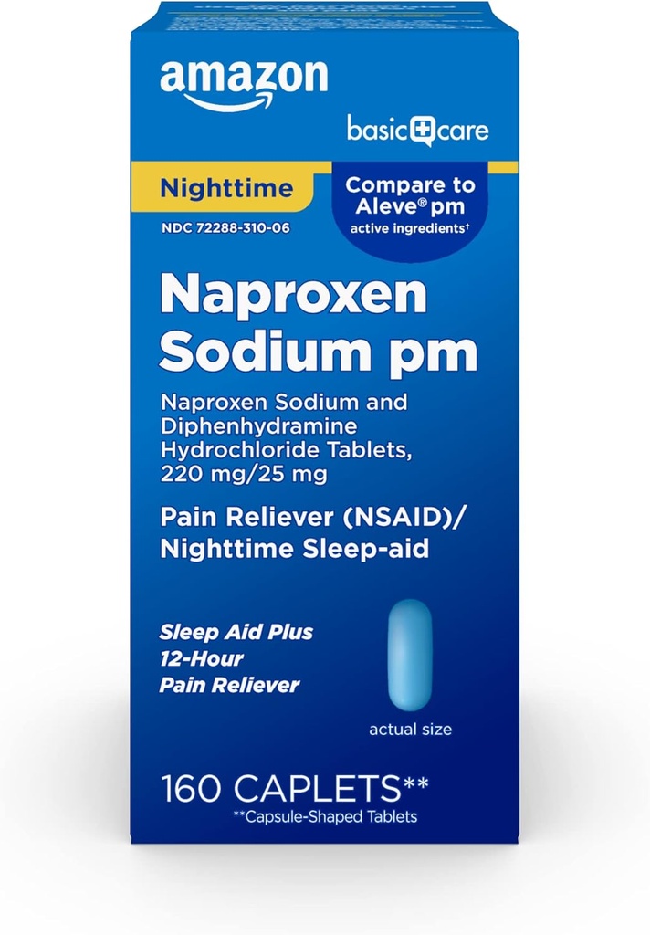 Basic Care All Night Pain Relief PM, Naproxen-Natrium, 220 mg/Diphenhydramin-Hydrochlorid, 25 mg Tabletten, Schmerzrelief/Nighttime Sleep-Aid, 160 Zähler