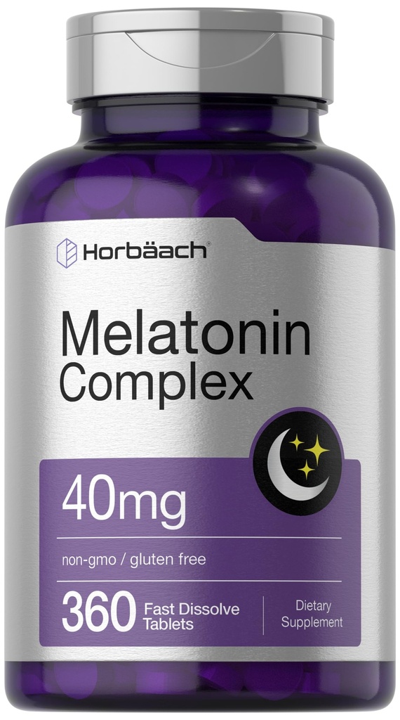 Horbäach Melatonin 40mg Complexe de 360 comprimés dissolvants rapide.