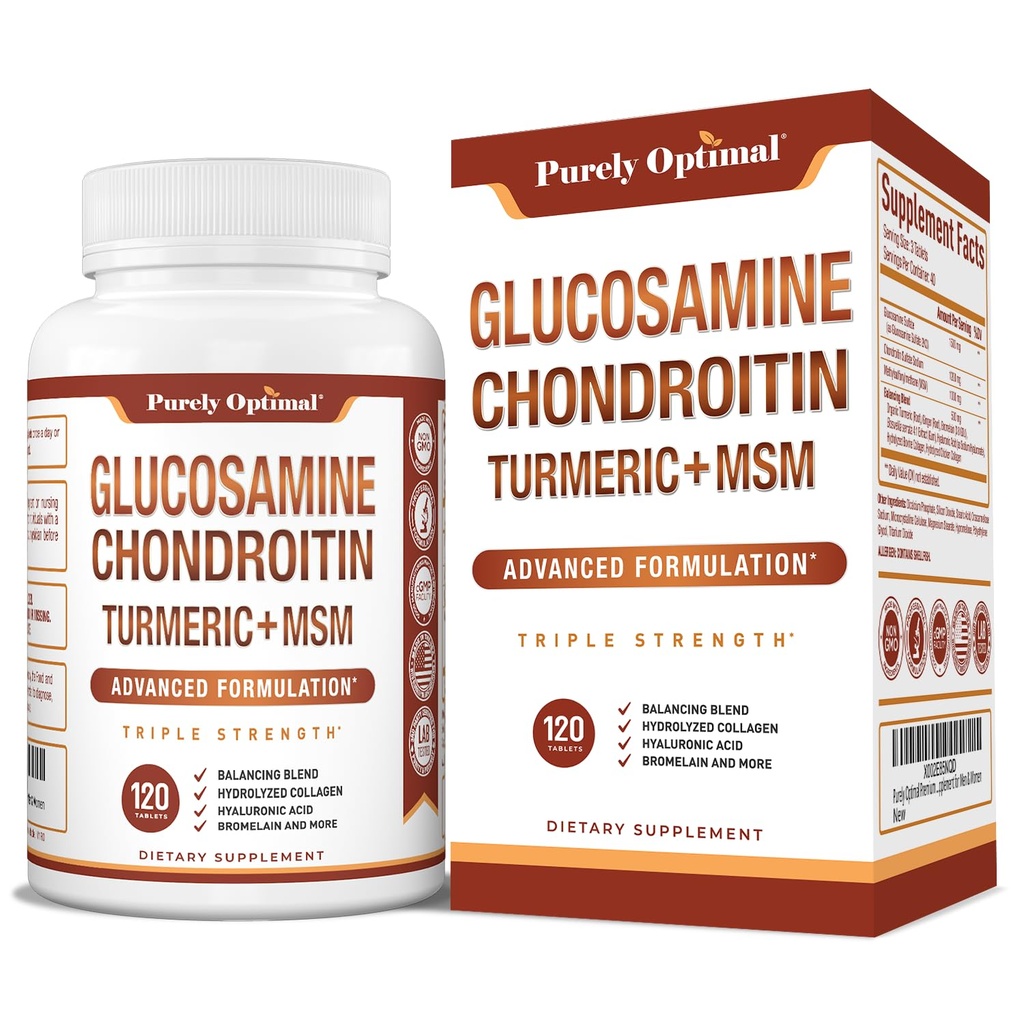 Rein Optimale Glucosamin Chondroitin MSM Supplement w/Turmeric & Boswellia - Glucosamine Sulfate Joint Supplement für Männer und Frauen - 120 Tabletten