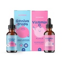 JoySpring Genius Drops & Vitamin C - Schule Backup Bundle | Kinder Vitamine Natürlich Sourced, Non-GMO, Non-Alkoholic Liquid Formel, Immunität Gesundheitsunterstützung | Vegan & Vegetarische Ergänzung Tropfen