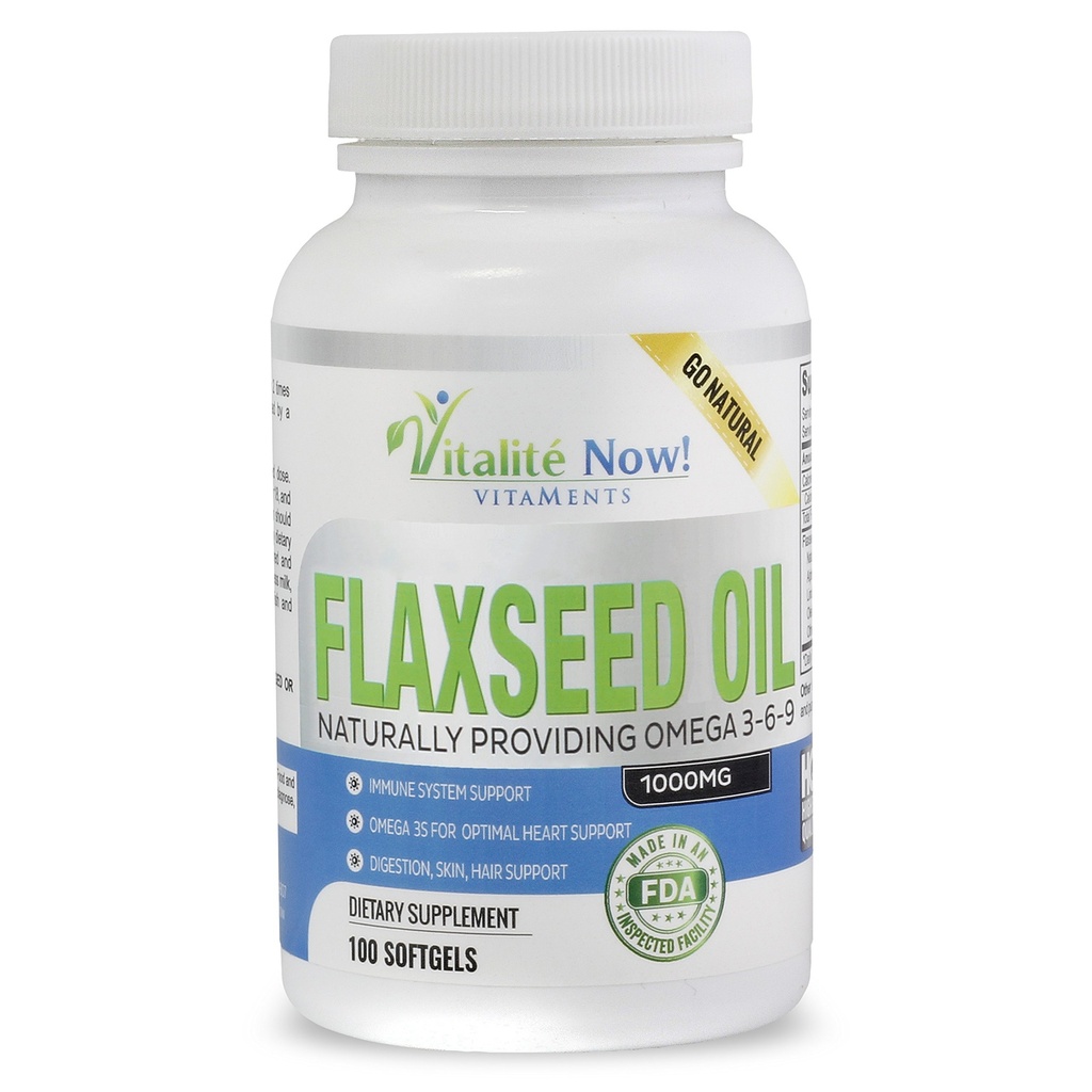 Bio Flaxseed Oil Softgels - 1000mg Premium, Virgin Cold Pressed from Flax Seeds - Hair Skin & Nails Support - Omega 3-6-9 Supplement - 100 Count - Mehr als 3 Monate Versorgung!