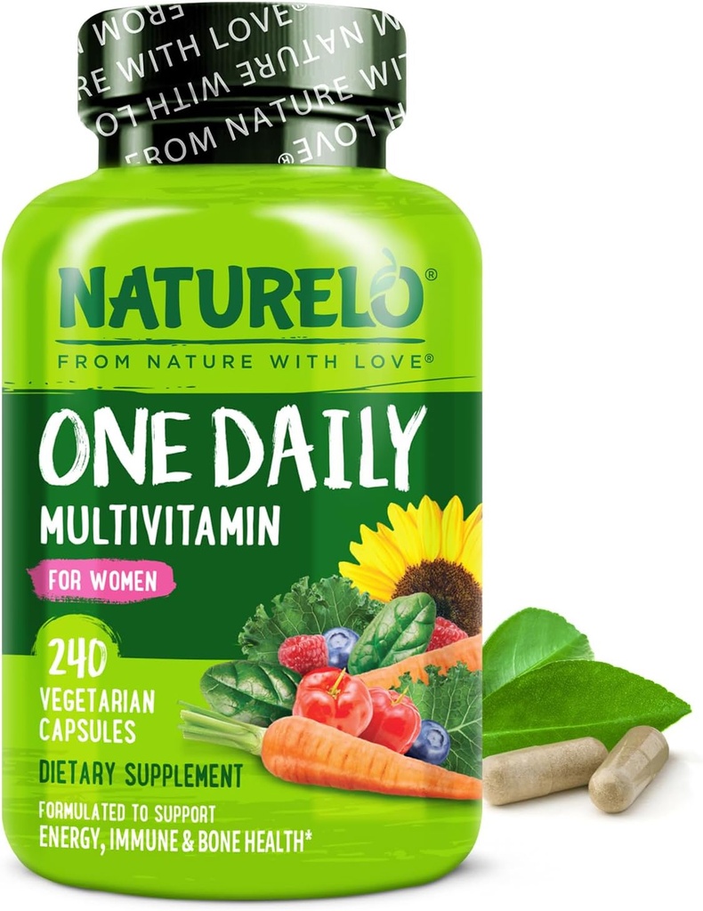 NATURELO One Daily Multivitamin for Women - Energy Support - Whole Food Supplement to Nourish Hair, Skin, Nails - Non-GMO - No Soy - Gluten Free - 240 Capsules | 8 Month Supply