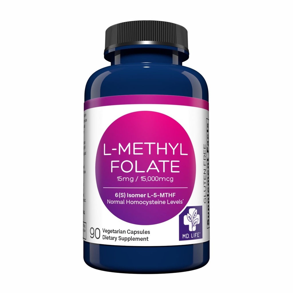 MD Life L-Methylfolat 15 mg Supplement - Professional-Grade Active LMethylfolat Supplement - 90 Kapseln - L-Methylfolat 15 mg - Maximale Potenz MTHFR w / Essential Aminosäuren
