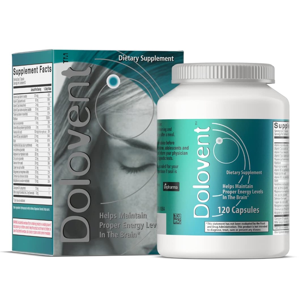 Dolovent - Natural Migraine Relief mit Magnesium für Migraines, Vitamin B2 400mg, CoQ10 - Nahrungsergänzungsmittel für Gehirngesundheit - 1 Flasche