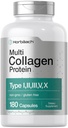Horbäach Multi Collagen Protein 2000 mg , 180 Capsules , Collagène Hydrolysé Type I, II, III, V, X , Kéto & Paleo Friendly, Non-OGM, Supplément sans gluten