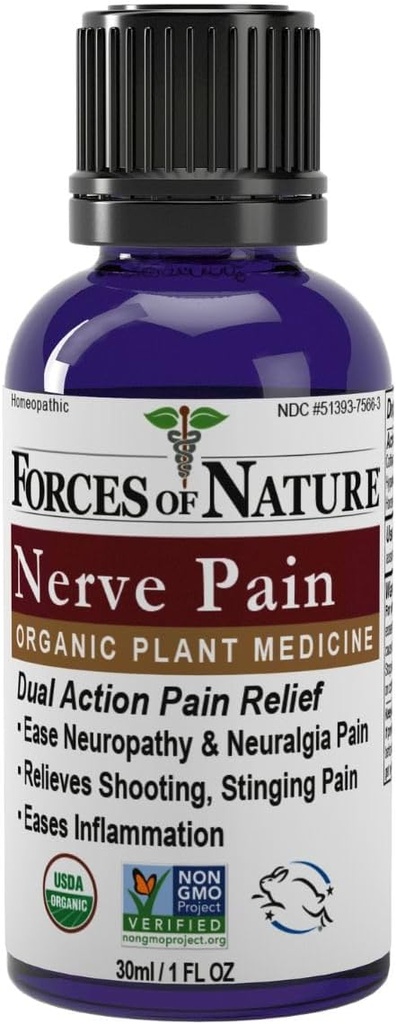 Kräfte der Natur Nerve Pain Management, Organic Topical Relief für Neuropathie & Nerve Discomfort, Homöopathische Medizin unterstützt Entlastung von schießenden Schmerzen für Rücken, Hände, Beine & Füße, 1 fl oz