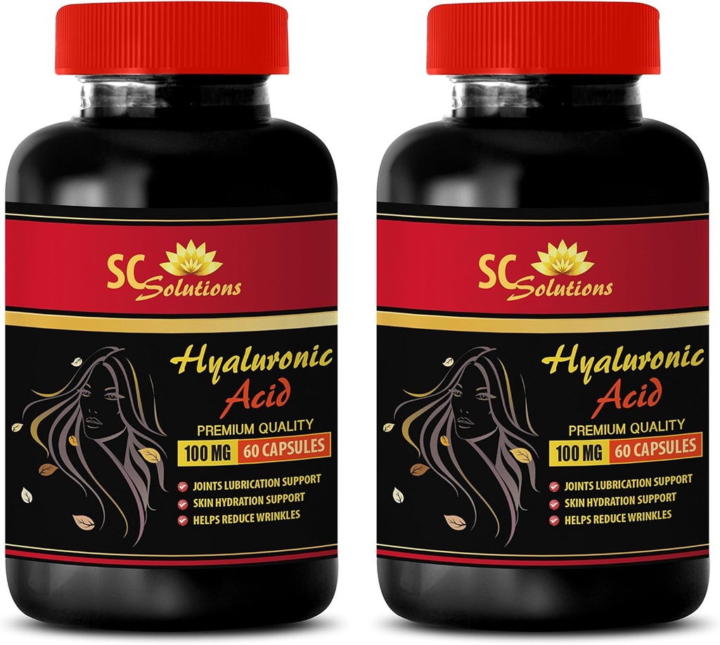 Capsules anti-vieillissement pour le visage - pilules d'acide HYALURONIQUE 100 mg - suppléments d'acide hyaluronique pour les yeux - 2 bouteilles 120 capsules