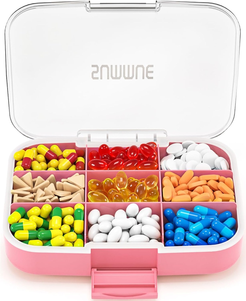 Grand organisateur de pilules, 9 compartiments Portable Pill Box Cas de preuve d'humidité, XL Pill porte-conteneur pour vitamines, huile de foie de morue, suppléments, médicaments (puits)