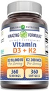 Erstaunliche Formeln Vitamin D3 10000 IU mit Vitamin K2 200 Mcg | D3 + K2 Complex Supplement | Non-GMO | Gluten-Free | Made in USA (1 Pack, 360 Count)