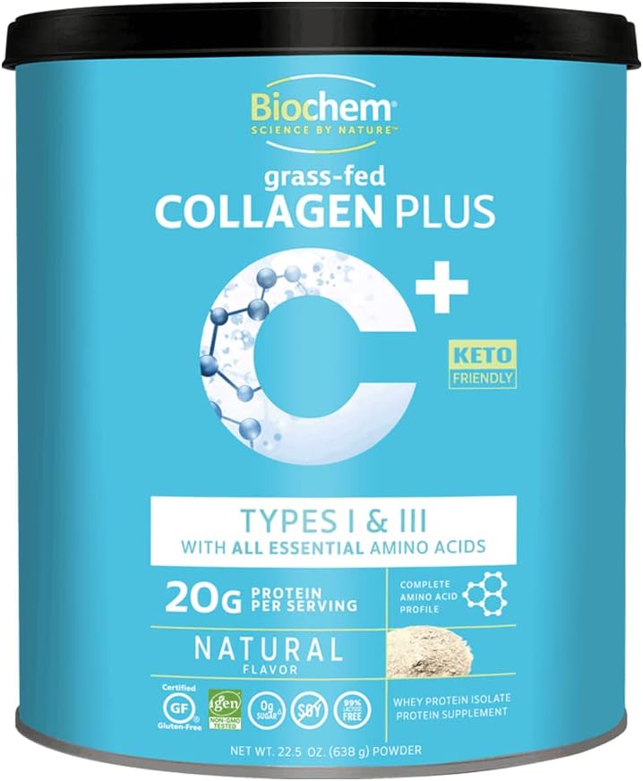 Biochem Collagen Plus Protein - 1.4lb - Natural Flavor - 20g Collagen Protein Powder - Fördert Haar, Haut, Nagel, Joint & Bone Health - Amino Acid - Keto-Friendly - Soft Tissue Support