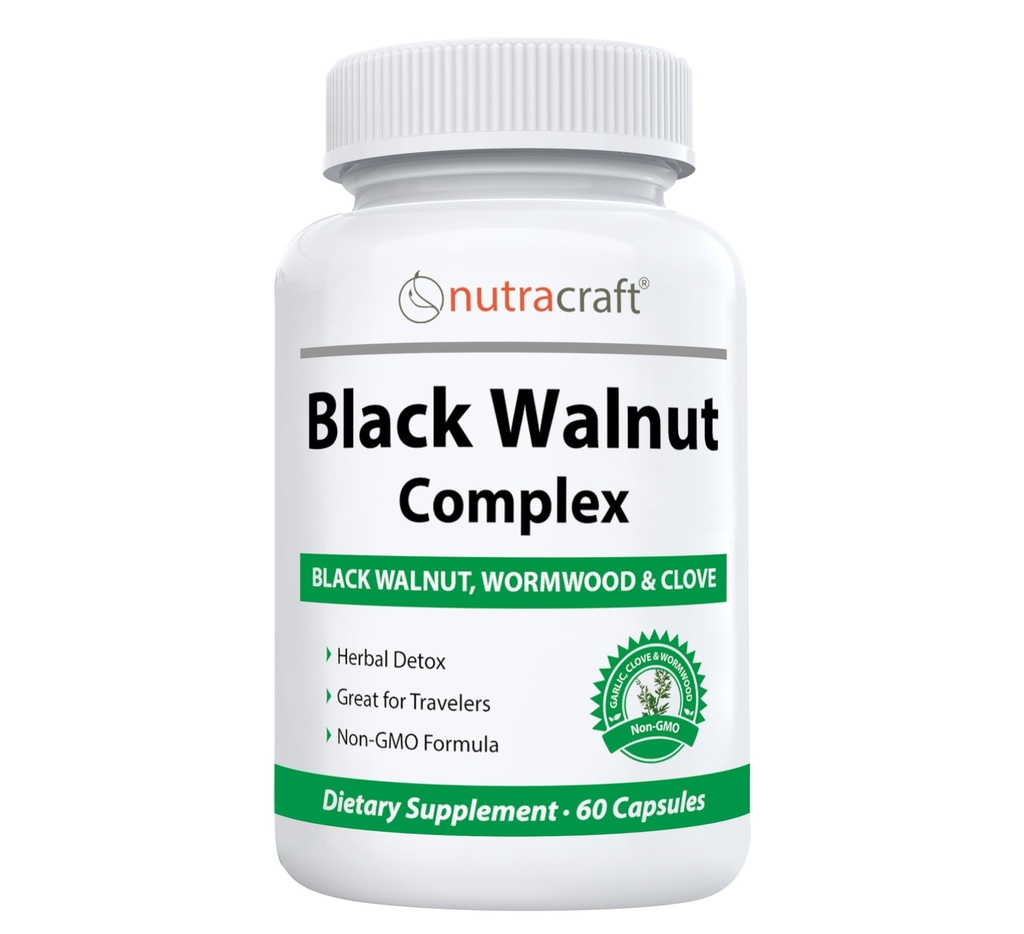 Nutracraft Black Walnut Detox Cleanse Supplement | Black Walnut, Wormwood, Clove, PAU D'Arco, Kürbis Seed, Knoblauch, Zink | Darmschutz für Menschen | 60 Kapseln