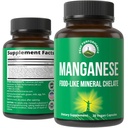 Complément de manganèse Aliment comme minéral chélaté pour absorption supérieure avec mélange alimentaire entier de 25 + fruits et légumes. Capsules minérales pures pour tissus conjonctifs, santé osseuse, soutien enzymatique