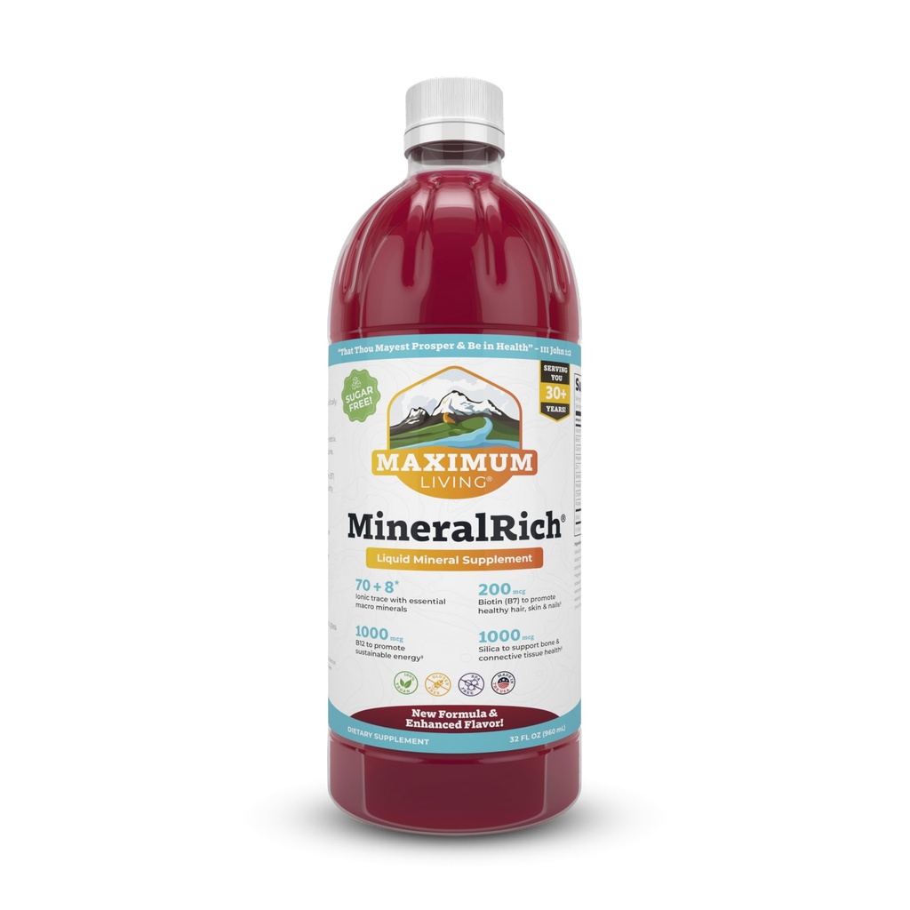 Maximum Living MineralRich - Minerals Supplement - Sugar Free Liquid Blend of Vitamins and Trace Minerals - 32 oz