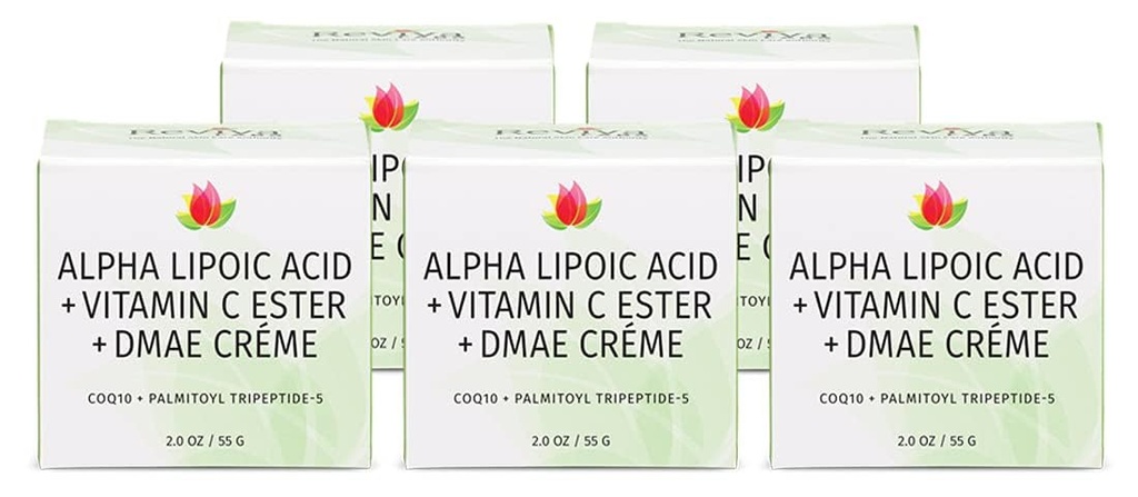 Reviva Labs DMAE Cream mit Alpha Lipoic Acid, Vitamin C Ester - DMAE Lift und Firm Cream für Nacken und Gesicht - Haut Firming und Feuchtigkeitscreme, 5-Pack (2 oz Jeder)