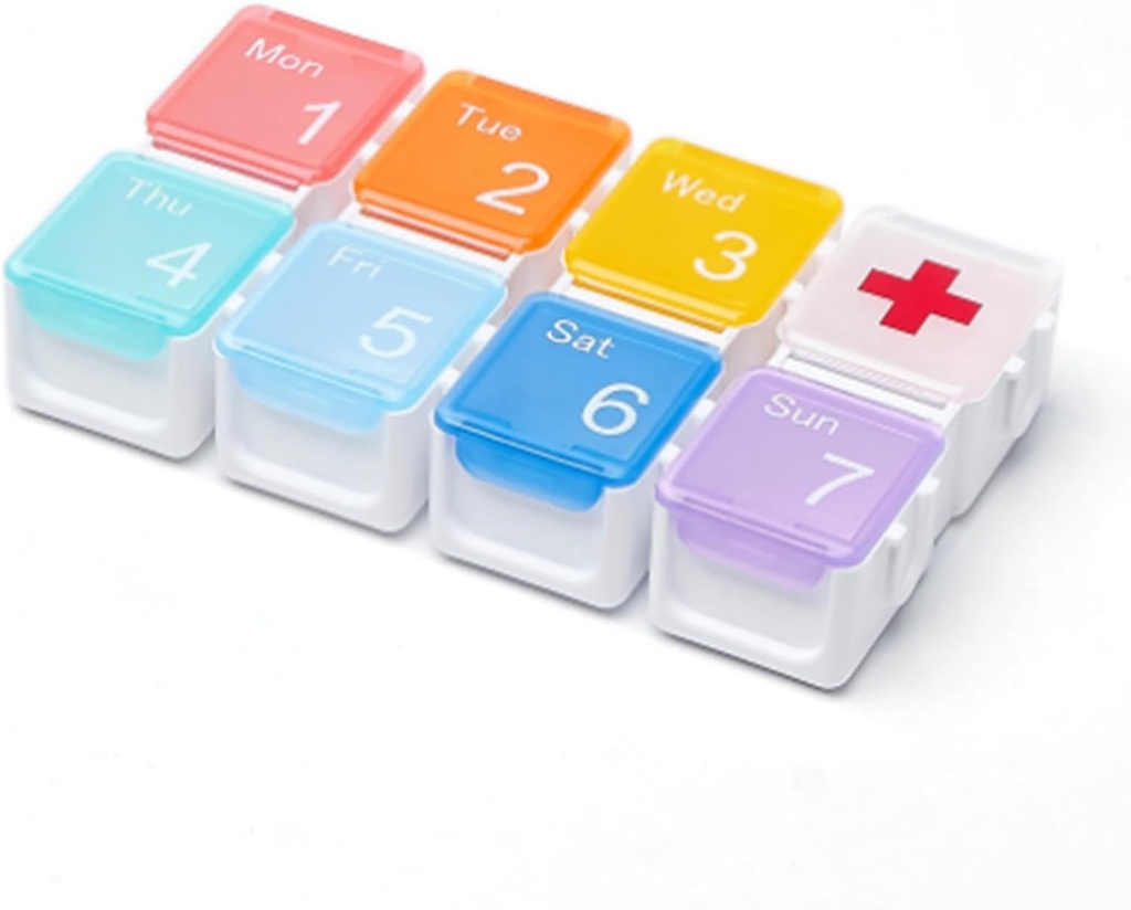 Organisateur hebdomadaire de pilules, compartiments moyens pour une utilisation facile (multicolore)