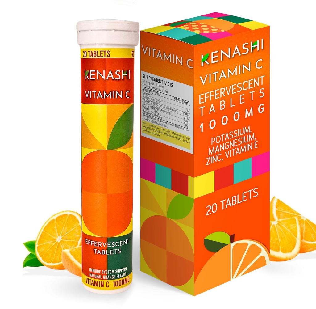 Vitamin C 1000mg Effervescent Tabletten Vitamin mit Zink Kalium Magnesium E Vitamin Vitamina C Efervescente para Adulto Zink und Vitamin C 20 Tabletten