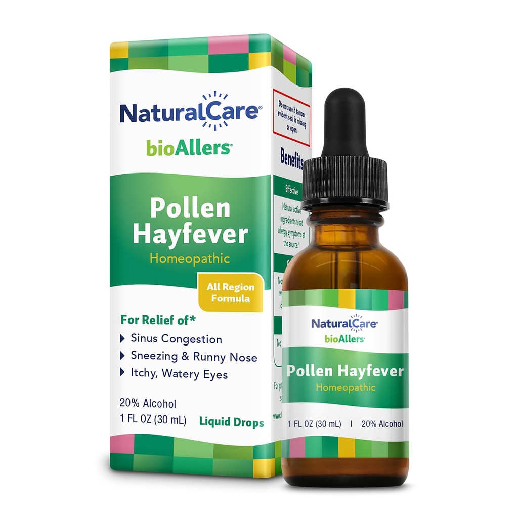 NaturalCare Pollen Hayfever Homeopathic Liquid Drops von bioAllers, 1 Fl Oz | Kann Unterstützung durch Niesen, Stau, Juckreiz, Rashes