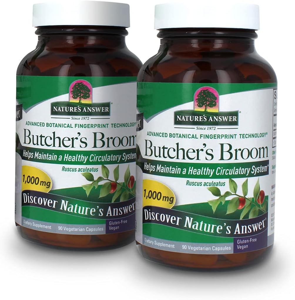 Nature's Answer Butcher's Broom Root Supplement Kapseln 90 Count | Fördert die Blutzirkulation | Vegan | Gluten-Free | Paket von 2