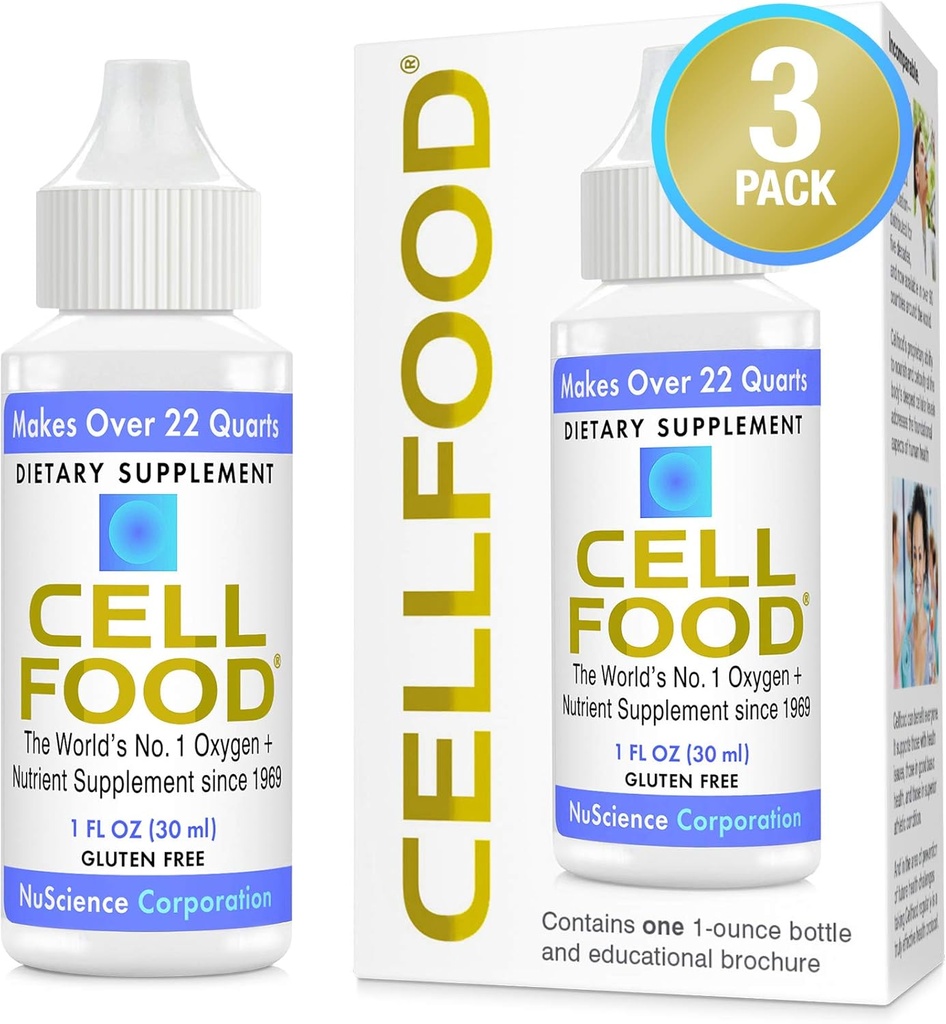 Cellfood Oxygen Boost - 1 fl oz, 3 Pack - Supplément d'oxygène liquide pour le drainage lymphatique, la maladie d'altitude, Jet Lag, Fatigue, Céphalées, Hangovers et énergie - Sans gluten, Cert. Kosher