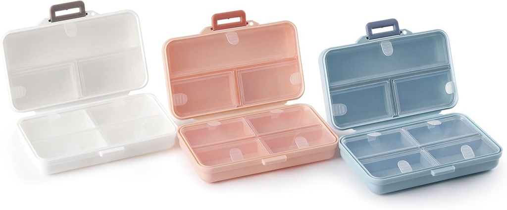 Tragbare Pillen-Gehäuse, Tablet-Organisator, Täglich Pille Organizer,7 Komponenten, Pillen-Box für Geldbeutel, um Vitamine, Kaffee Leberöl, Ergänzungen und Medikamente zu halten(White+Blue+ Rosa