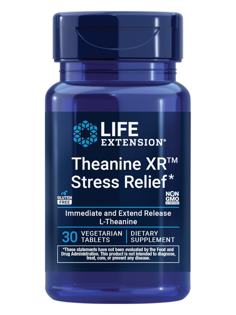 Life Extension Theanine XRTM Stress Relief – L-Theanine – favorise une réponse calme au stress diurne – non-OGM, sans gluten, végétarien – 30 comprimés
